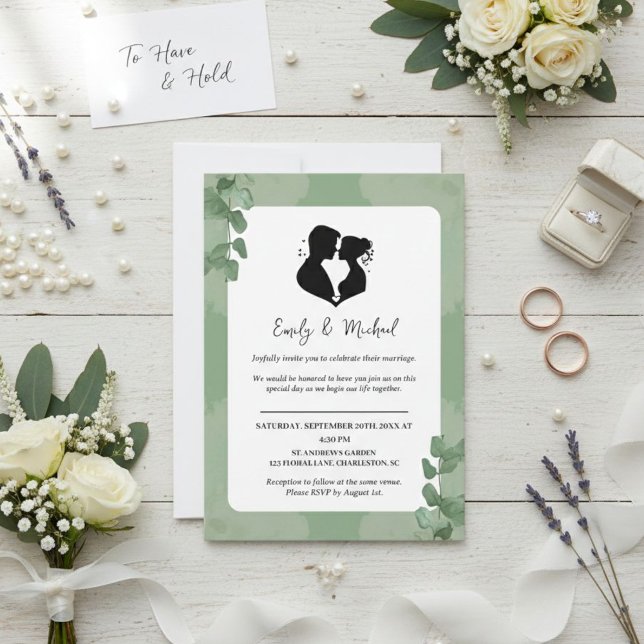 Convite Elegant Wedding Invitation with Heart Silhouette  (Criador carregado)