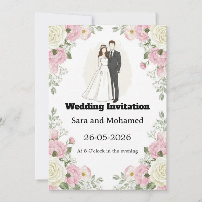 Convite  Elegant Wedding Invitation with White Roses & Car (Frente)