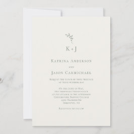 Convite Elegant Wedding Minimal Sage Green Monogram