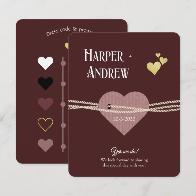 Convite Elegant Wedding Program/ Dress Code Card  (Frente/Verso)