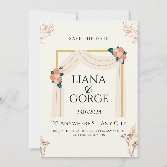 Convite Elegant  Wedding SAVE THE DATE Invitation Card | (Frente)