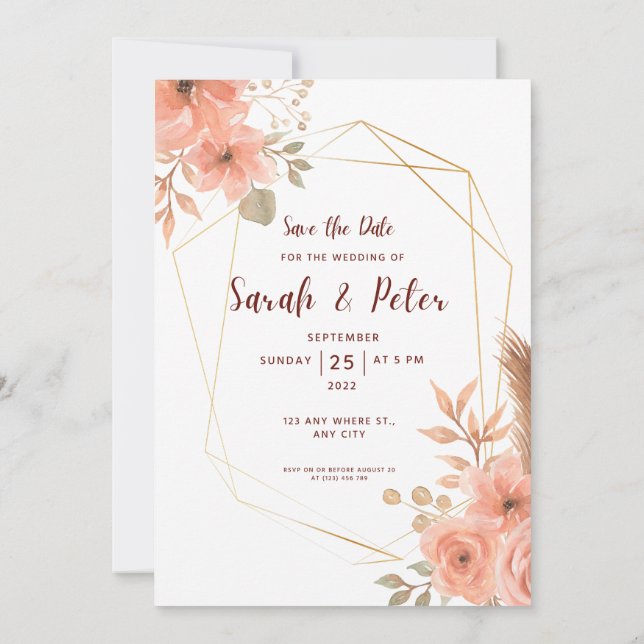 Convite Elegant Wedding Save The Date Minimal Design (Verso)