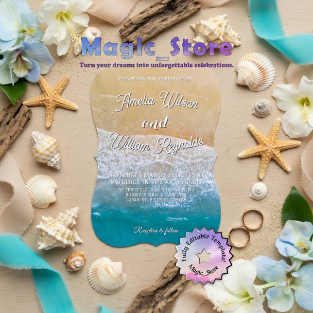 Convite Elegant Wedding Sea Waves Sand Beach (Criador carregado)
