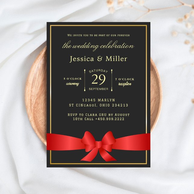 Convite Elegant Wedding Ticket Invitation with Red Ribbon (Criador carregado)