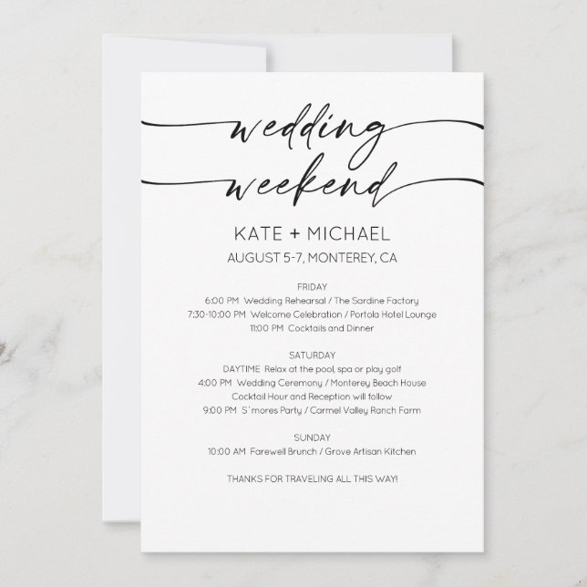 Convite Elegant Wedding Weekend Itinerary Invitation (Frente)