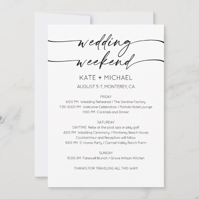 Convite Elegant Wedding Weekend Itinerary Invitation (Frente)
