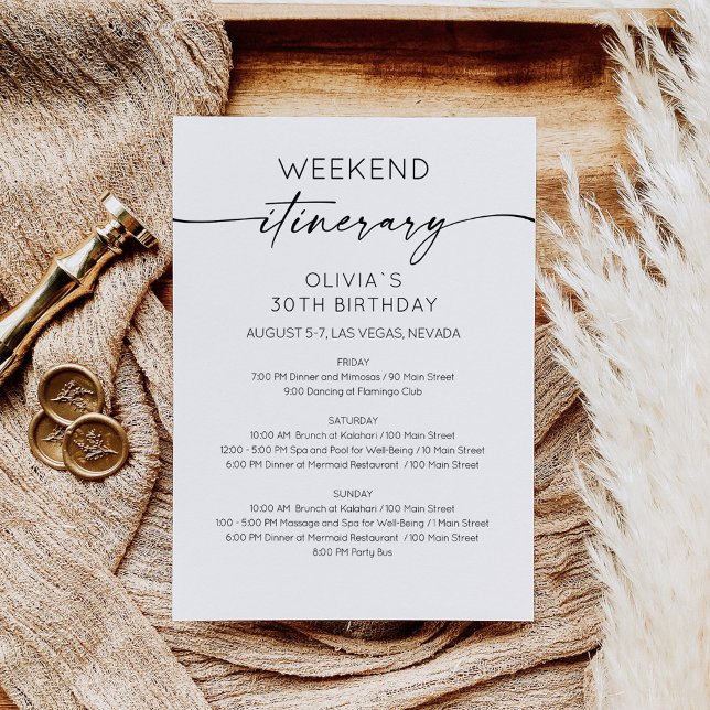 Convite Elegant Weekend Birthday Itinerary Invitation (Birthday Bridal Shower Weekend Itinerary Card)