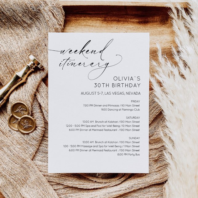 Convite Elegant Weekend Birthday Itinerary Invitation (Birthday Bridal Shower Weekend Itinerary Card)