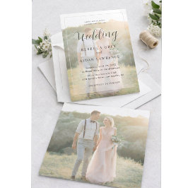 Convite Elegant White and Black Gold Border Photo Wedding