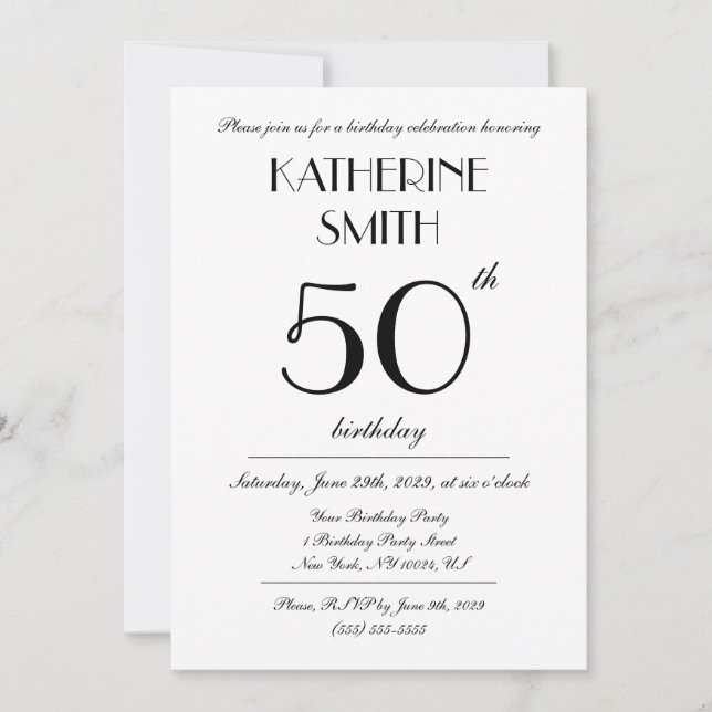 Convite Elegant White Birthday Party Invitations (Frente)