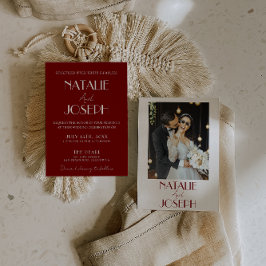 Convite Elegant White Burgundy Minimalist Photo Wedding