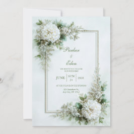 Convite Elegant White Dahlia Botanical Frame Wedding