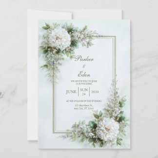 Convite Elegant White Dahlia Botanical Frame Wedding