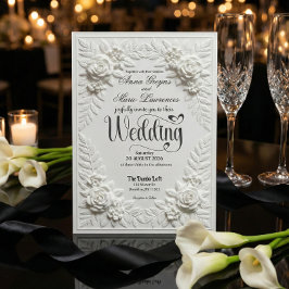 Convite Elegant White Faux Embossed Bas-Relief Wedding 