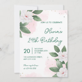 Convite Elegant White Floral 24th Birthday Invitation
