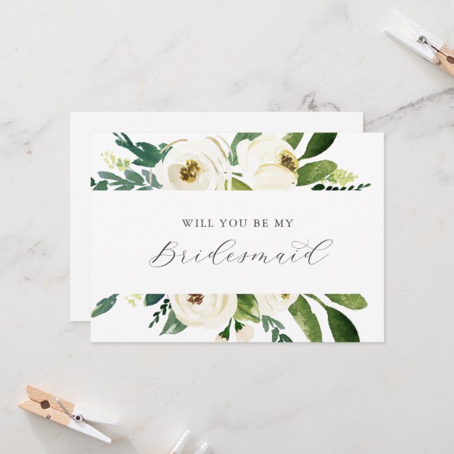 Convite Elegant White Floral Bridesmaid Proposal Card (Frente/Verso In Situ)