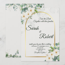 Convite Elegant White Floral Gold Arch Wedding Invitation