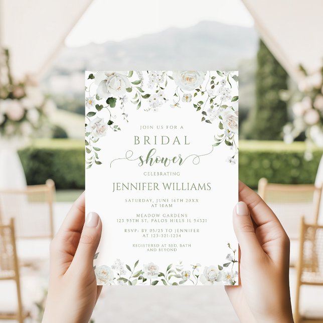 Convite Elegant White Flower Lush Greenery Bridal Shower (Criador carregado)