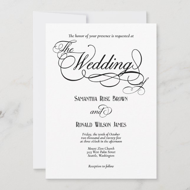 Convite Elegant White Formal Wedding Invitation (Frente)