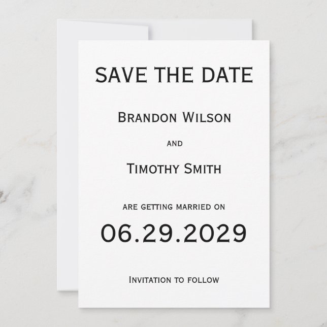 Convite Elegant White Gay Wedding Save The Date Card (Verso)