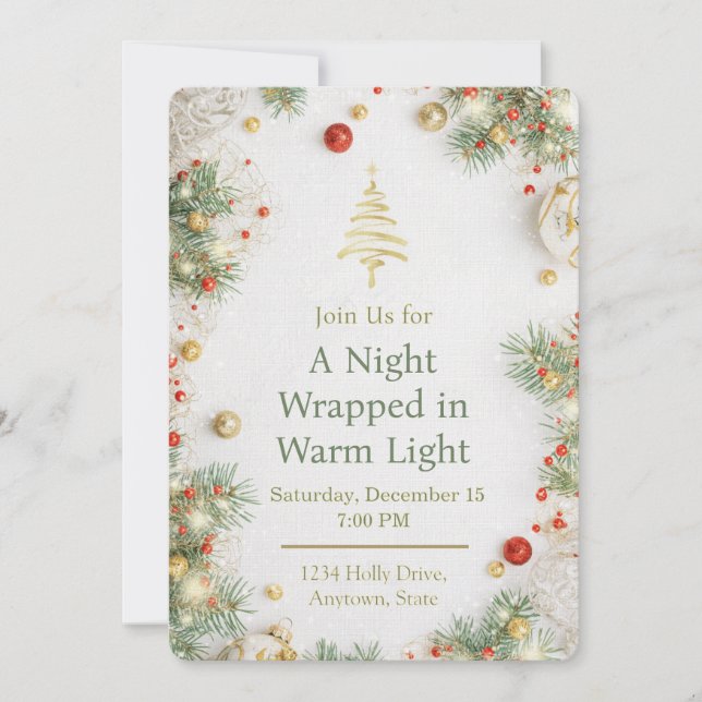 Convite Elegant White & Gold Christmas Party Invitation (Frente)