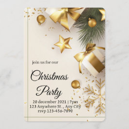 Convite Elegant White & Gold Christmas Party Invitation