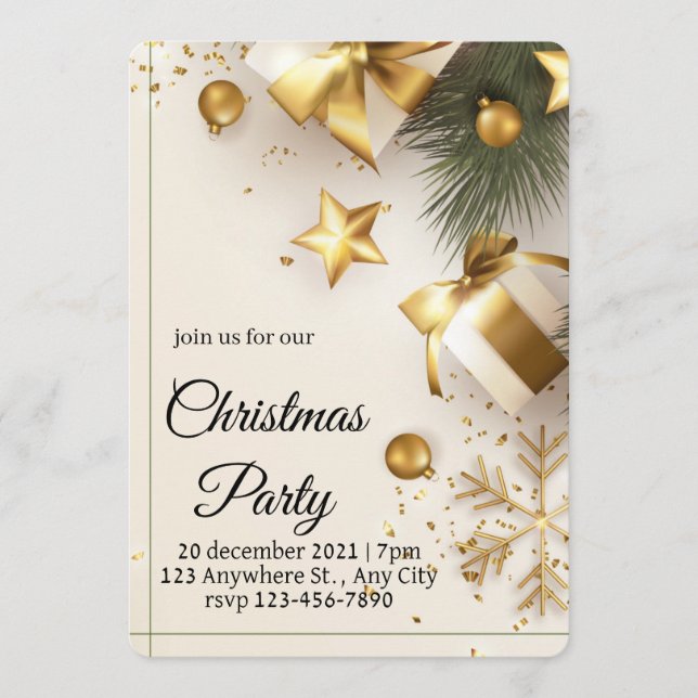 Convite Elegant White & Gold Christmas Party Invitation (Frente)