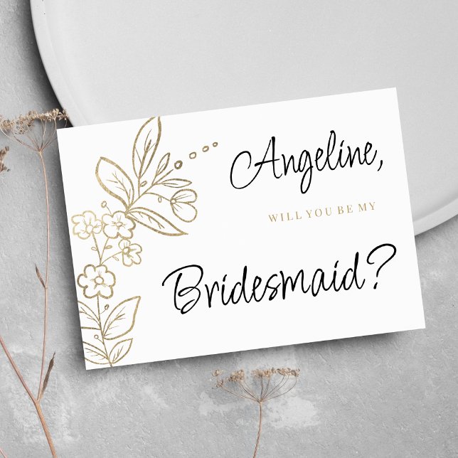 Convite Elegant white gold simple floral Bridesmaid (Elegant white gold simple floral Bridesmaid)