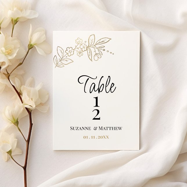 Convite Elegant white gold simple floral Table Number (Elegant white gold simple floral Table Number)