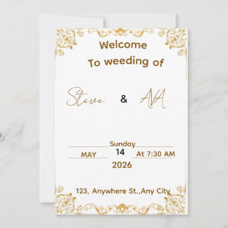Convite Elegant White & Gold Wedding Invitation