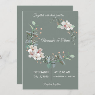Convite Elegant White & Green Wedding Invitation