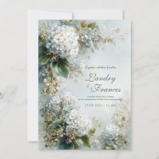 Convite Elegant White Hydrangea Gold Botanical Wedding
