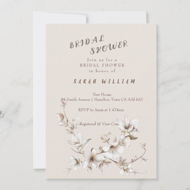 Convite Elegant White & Ivory Blossom Bridal Shower (Frente)
