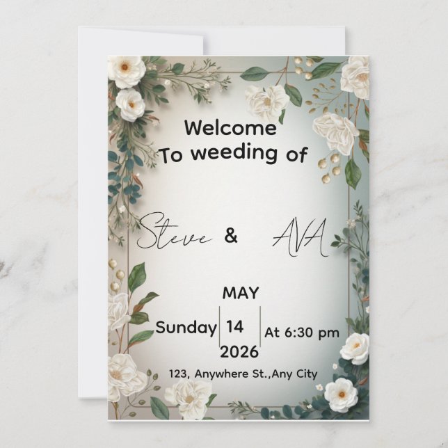Convite Elegant White Jasmine Floral Wedding Invitation |  (Frente)