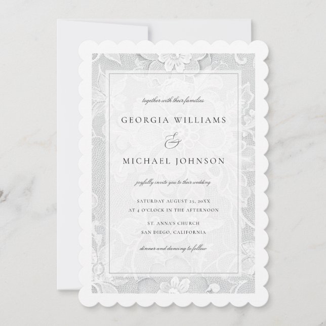 Convite Elegant White Lace Wedding (Frente)