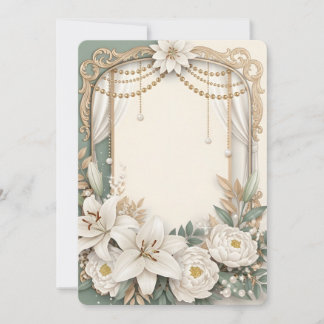 Convite Elegant White Lily & Peony Floral Frame with Gold 