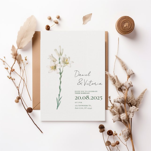 Convite Elegant White Lily Wedding Invitation (Criador carregado)