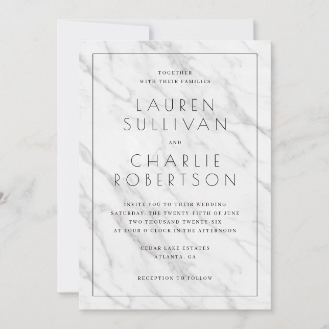 Convite Elegant White Marble Wedding Invitation (Frente)