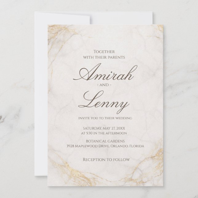 Convite Elegant White Marble Wedding Invitation Background (Frente)