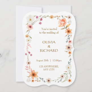 Convite Elegant White & Peach Floral Wedding invitations