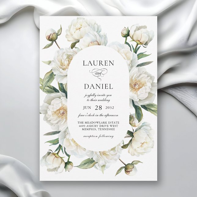 Convite Elegant White Peonies Watercolor Floral Wedding (Available in both printed and instant download digital formats.
)