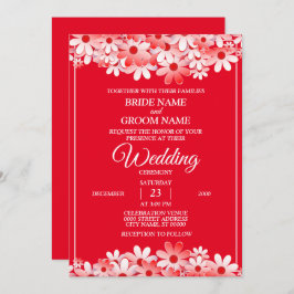 Convite Elegant White Red Floral Wedding