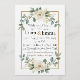 Convite Elegant White Rose Greenery Wedding Invitation