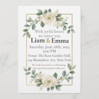 Convite Elegant White Rose Greenery Wedding Invitation