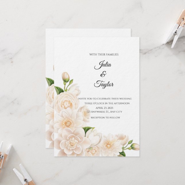 Convite Elegant White Rose Invitation (Frente/Verso In Situ)