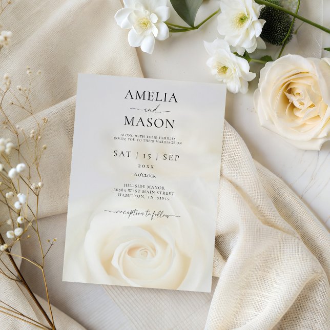 Convite Elegant White Rose Script Wedding Invitation (Elegant White Rose Script Wedding Invitation)