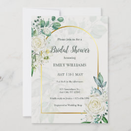 Convite Elegant White Roses Watercolor Bridal Shower
