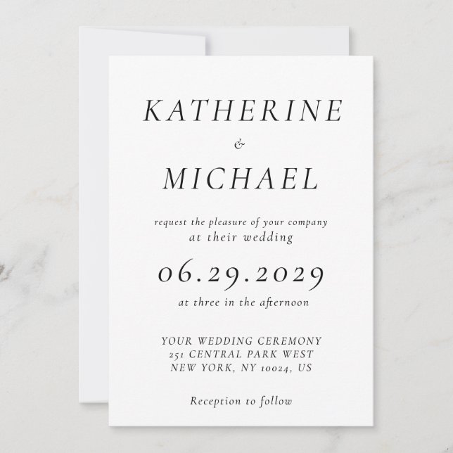 Convite Elegant White Timeless Wedding Invitations (Frente)