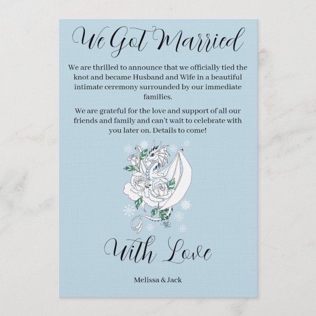 Convite Elegant White Winter Fantasy Dragon Roses Wedding  (Frente)