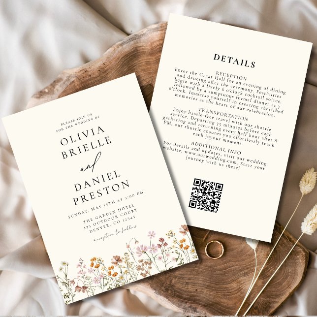 Convite Elegant Wildflower All in One QR Code Wedding (Criador carregado)